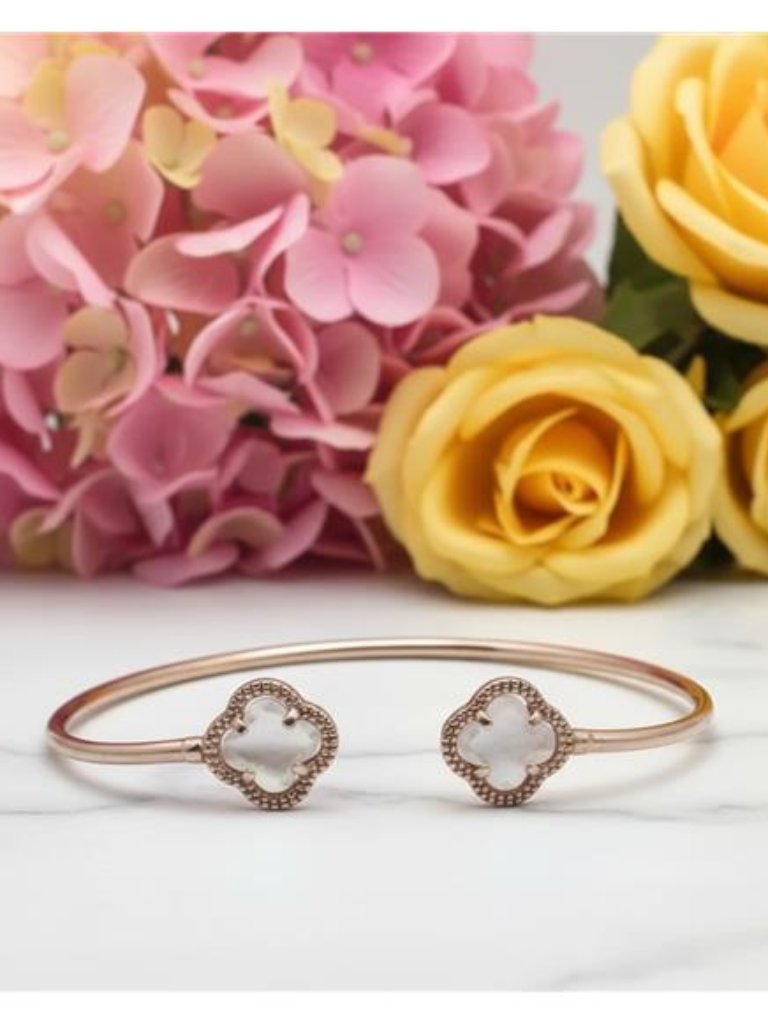 Dyadema Italy 925 Gold Vermeil Chalcedony Clover Bangle 7 Inch Adjustable 115mm 40$